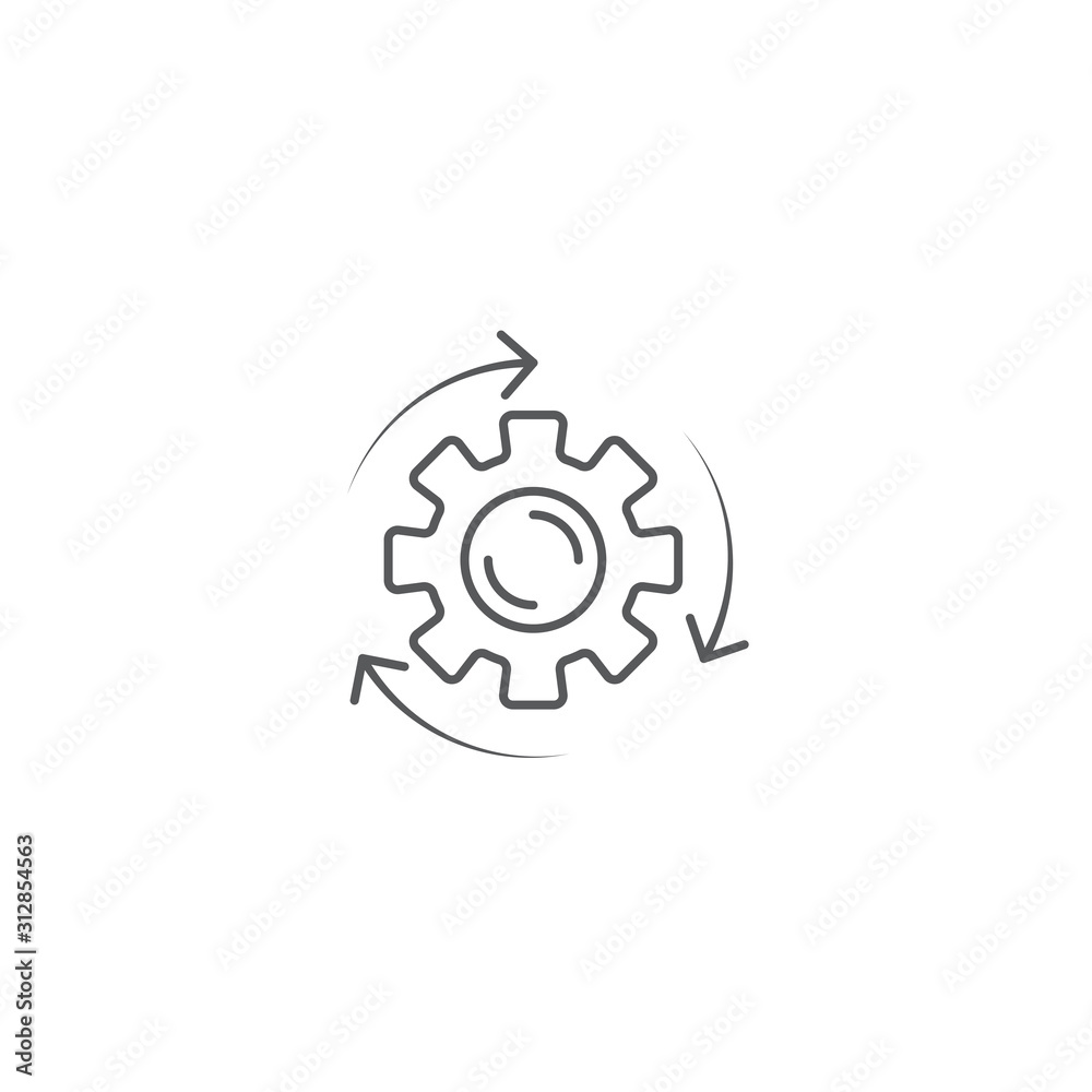Arrows and gears vector icon symbol isolated on white background Arrows and gears vector icon symbol isolated on white background