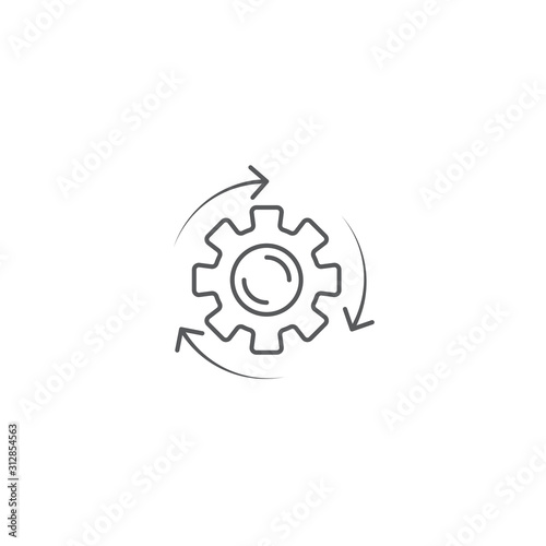 Arrows and gears vector icon symbol isolated on white background