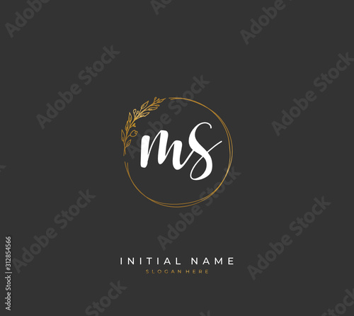 Handwritten letter M S MS for identity and logo. Vector logo template with handwriting and signature style.