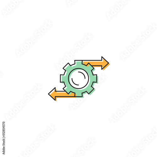 Arrows and gears vector icon symbol isolated on white background