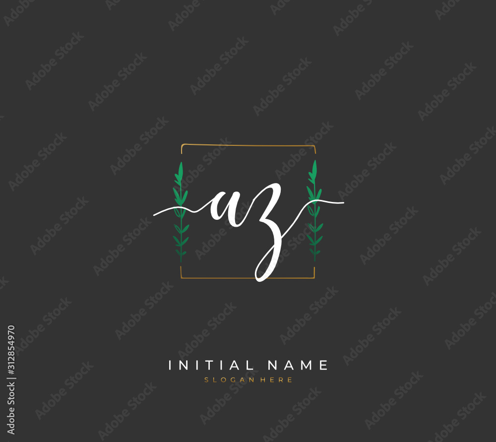 Handwritten letter A Z AZ for identity and logo. Vector logo template with handwriting and signature style.