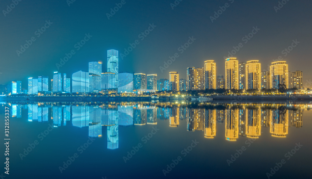 Night view of the central business district, strait financial street, fuzhou city, fujian province, China
