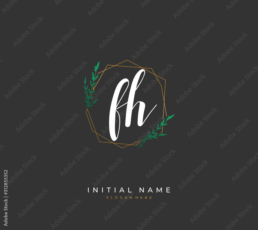 Handwritten letter F H FH for identity and logo. Vector logo template with handwriting and signature style.