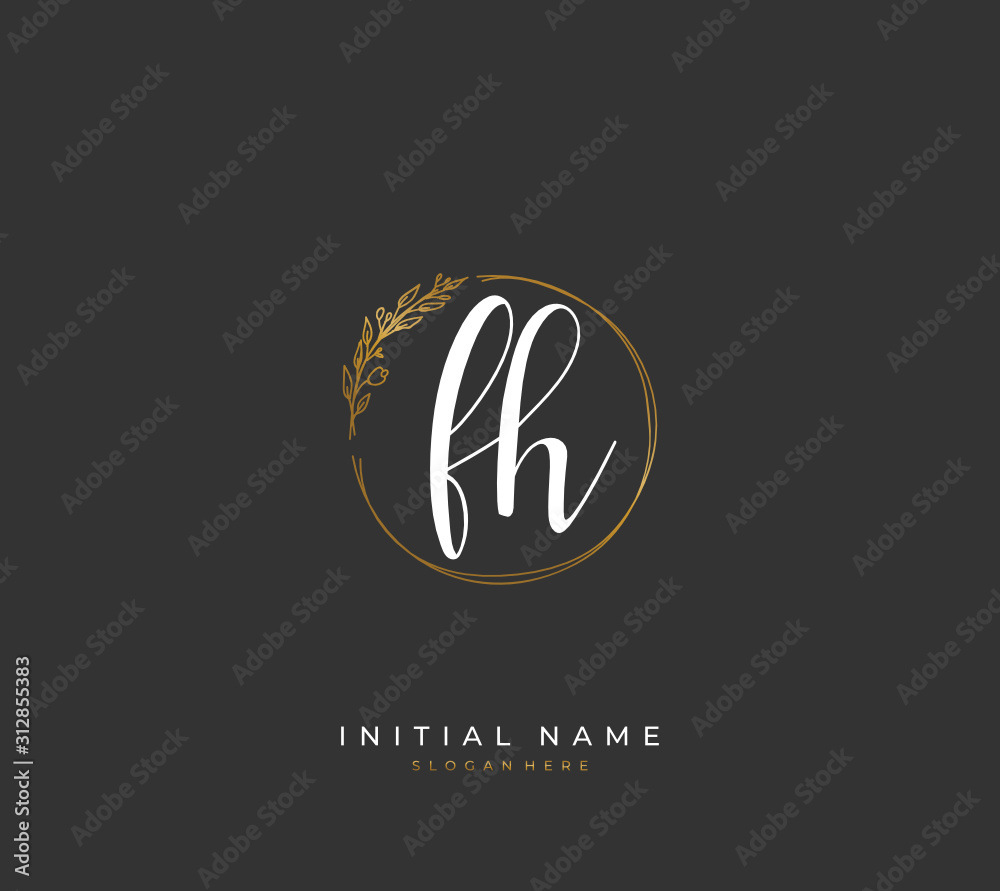 Handwritten letter F H FH for identity and logo. Vector logo template with handwriting and signature style.