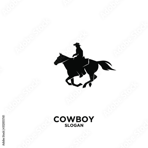 Cowboy riding horse logo icon design vector