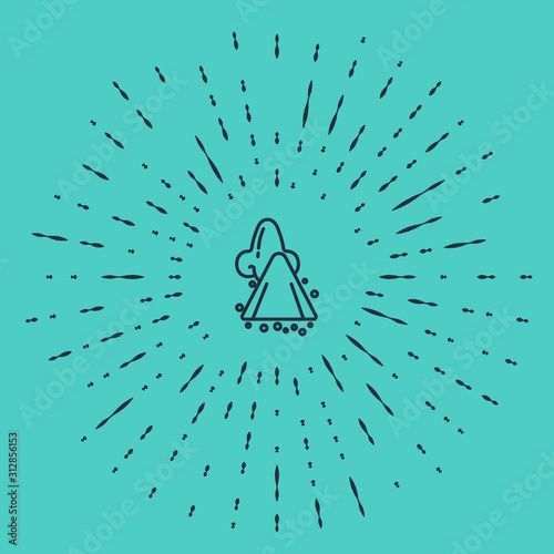 Black line Runny nose icon isolated on green background. Rhinitis symptoms, treatment. Nose and sneezing. Nasal diseases. Abstract circle random dots. Vector Illustration