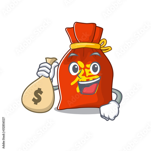 Smiley chinese money bag Scroll cartoon character with money bag
