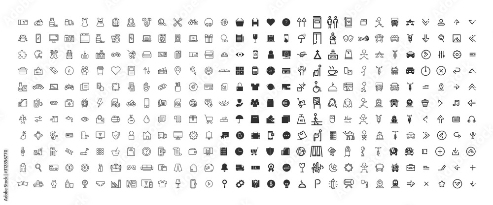330 Icon outline and black solid bundle collection. vector design - obrazy, fototapety, plakaty 