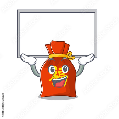 Happy cartoon character chinese money bag Scroll raised up board
