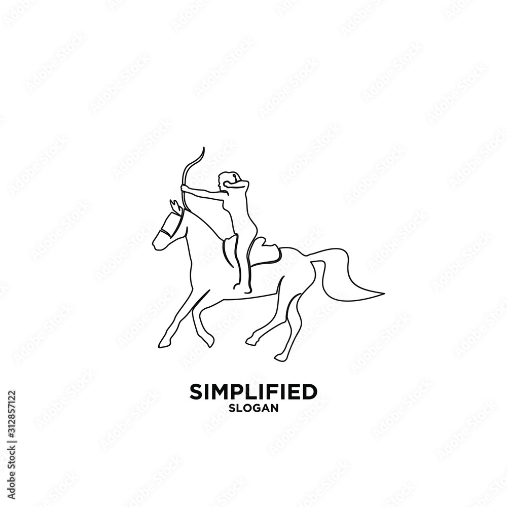 Archer horse black line logo icon design vector illustration