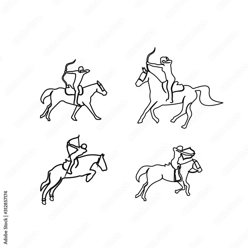 set of archer riding horse logo