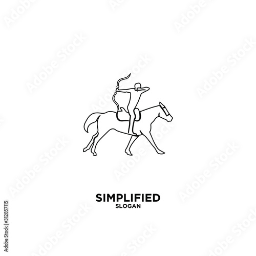 Archer horse black line logo icon design vector illustration