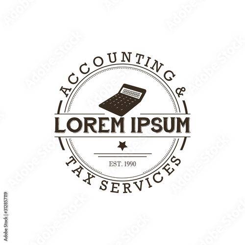Tax finance accounting logo badge with retro style Stock Photos & Vectors