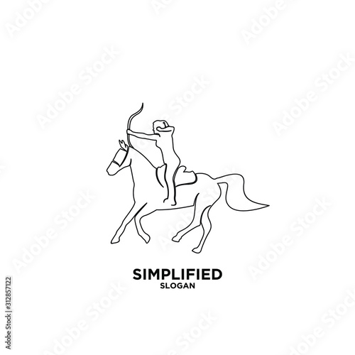 Archer horse black line logo icon design vector illustration