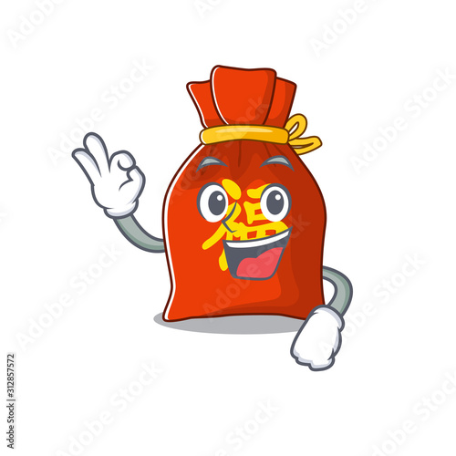 Chinese money bag Scroll mascot design making an Okay gesture
