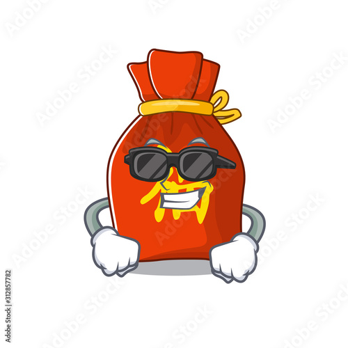 Super cool chinese money bag Scroll character with black glasses