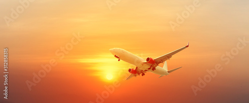 Travel concept background with airplane in the sky