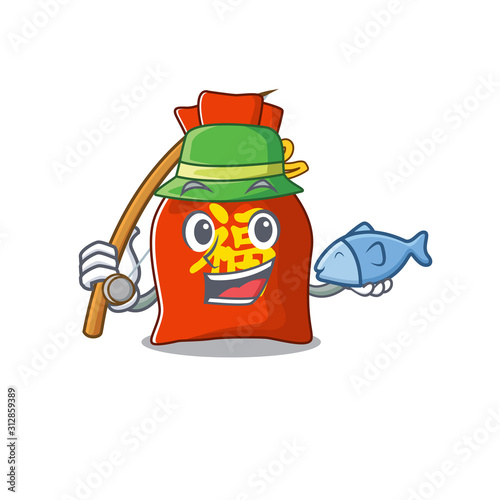 A Picture of funny Fishing chinese money bag Scroll design