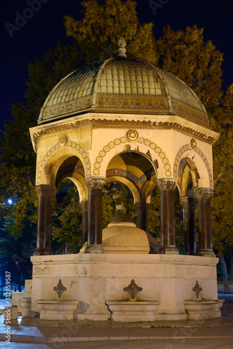 German Fountain Gazebo at night in the old Hippodrome Sultanahmet Square Istanbul Turkey