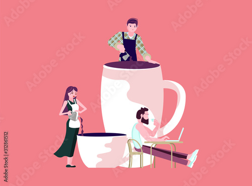 Tiny people and coffee shop