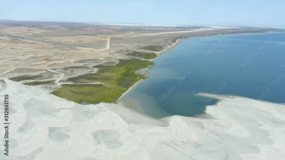 Aerial shot of Guerrero Negros's dunes in Baja California Sur, Mexico. The commonly known as 'Salt Dunes' stay between the desert and the sea. Aerial shot of Guerrero Negros's dunes in Baja California Sur, Mexico. The commonly known as 'Salt Dunes' stay between the desert and the sea.