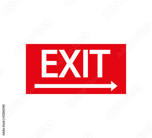 Red exit sign. Vector illustration, flat design.