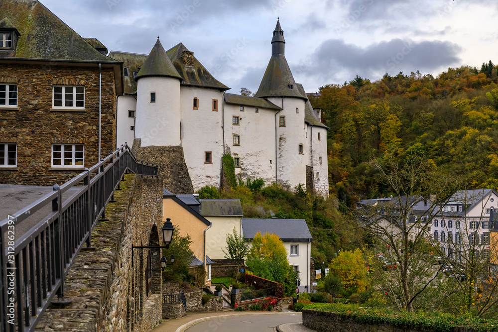 12th century Clervaux Castle in Luxembourg with a museum dedicated to WW II Battle of the Bulge in the Ardennes