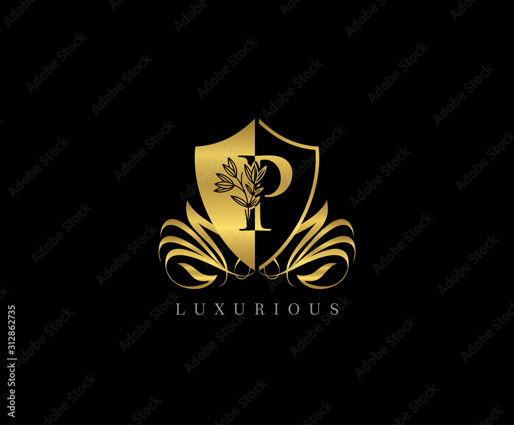 Golden P Letter Luxury Shield Logo Icon Golden P Letter Luxury Shield Logo Icon