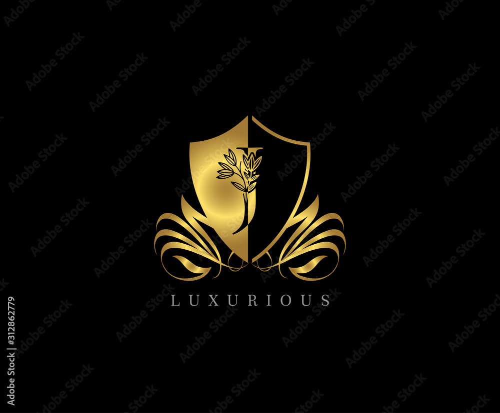Golden J Letter Luxury Shield Logo Icon 