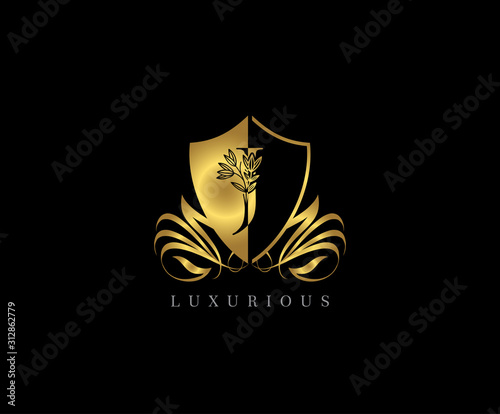 Golden J Letter Luxury Shield Logo Icon 
