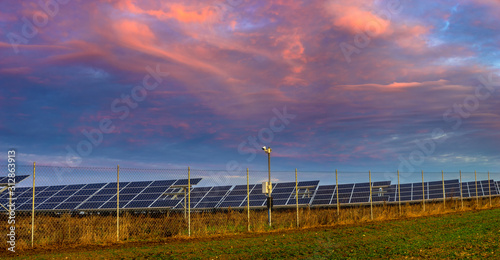 photovoltaic power plant during sunrise