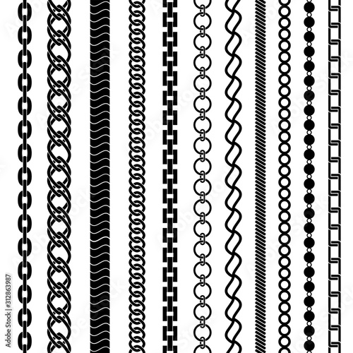Set of black vertical chains, vector illustration