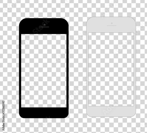 Mobile phone white mockup. Template with blank screen for Infographic. Isolated on white background.