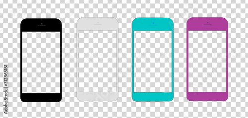 Mobile phone white mockup. Template with blank screen for Infographic. Isolated on white background.
