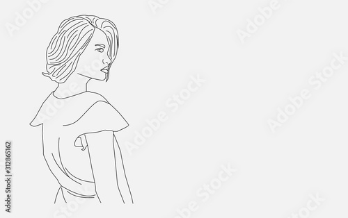 Blank illustration line art girl background for quote or poetry vector eps 10