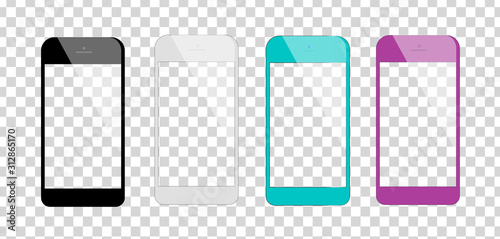 Mobile phone white mockup. Template with blank screen for Infographic. Isolated on white background.