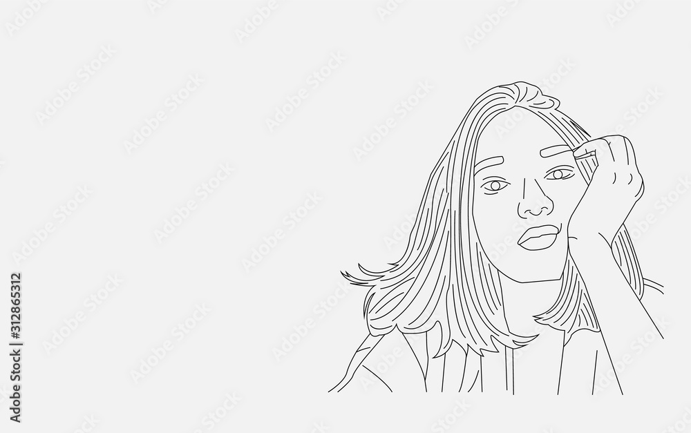 Blank illustration line art girl background for quote or poetry vector eps 10