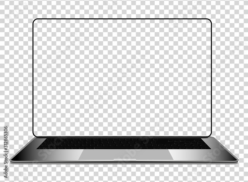 Realistic laptop with transparent and blank screen for you design. Device screen mockup. Isolated on white. Vector template eps10.