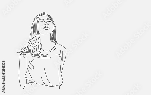 Blank illustration line art girl background for quote or poetry vector eps 10