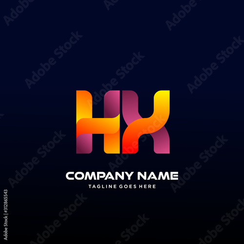 Letter HX initial Logo Vector With colorful photo