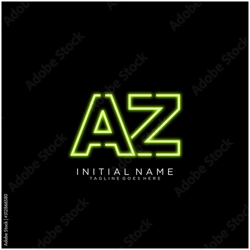 Letter AZ logo icon design with Bright Neon , Symbols Sign in Vector. Night Show. Night Club. photo