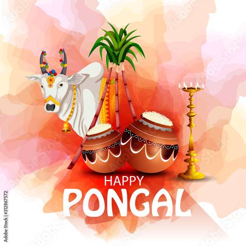 easy to edit vector illustration of Happy Pongal festival of Tamil Nadu India background