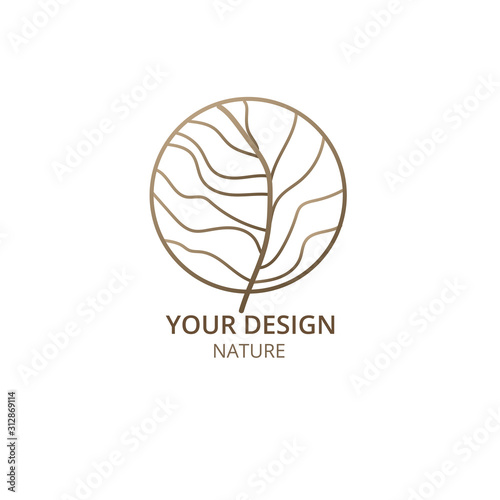 Fototapeta Naklejka Na Ścianę i Meble -  Tree logo template. Minimal linear icon. Wavy lines abstract emblem or badge for business for a travel, tourism and ecology concepts, health, spa and yoga center. Flat illustration trees and garden
