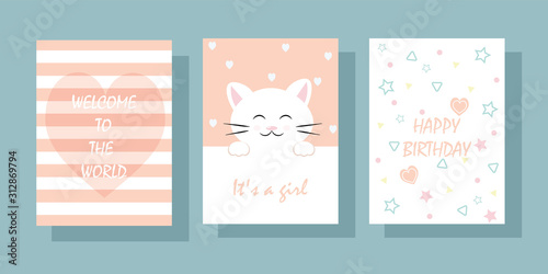 Set of vector cute greeting cards for kids with text.
