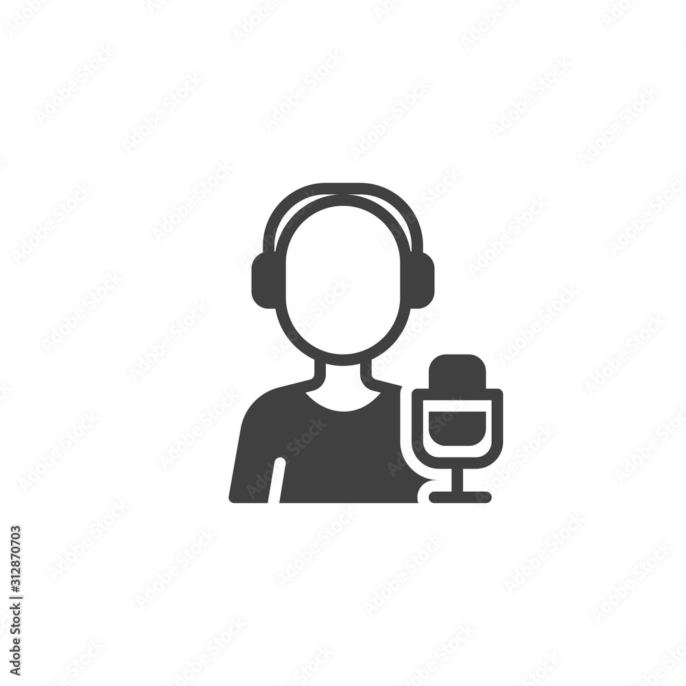 Radio host worker vector icon. filled flat sign for mobile concept and web design. Radio DJ with headset microphone glyph icon. Symbol, logo illustration. Vector graphics Radio host worker vector icon. filled flat sign for mobile concept and web design. Radio DJ with headset microphone glyph icon. Symbol, logo illustration. Vector graphics
