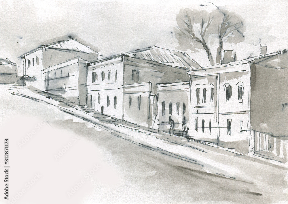 houses in the old town sketch