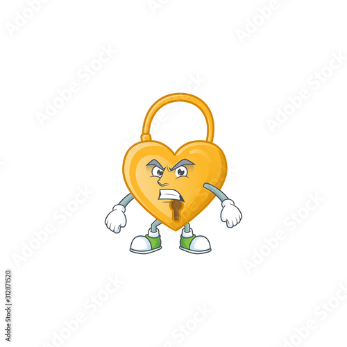 Picture of love padlock cartoon character with angry face