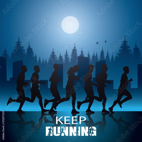 Running silhouettes. Vector illustration, Trail Running, Marathon runner.	