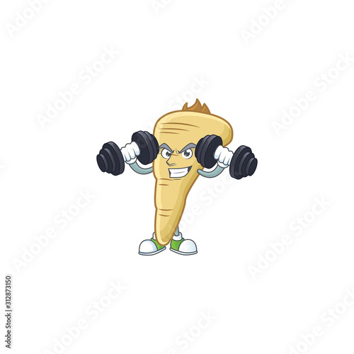 Fitness exercise parsnip mascot icon with barbells