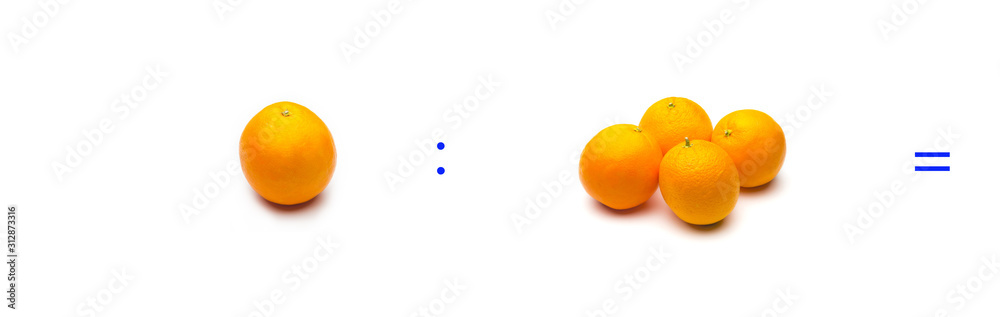 Division, simple mathematical operation; division between oranges Division, simple mathematical operation; division between oranges